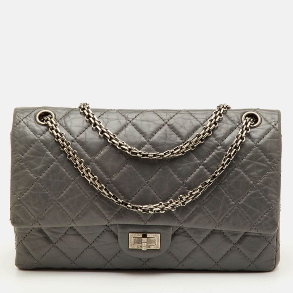Chanel Reissue 2.55 Classic 226 Grey Quilted Aged Leather Double Flap Bag